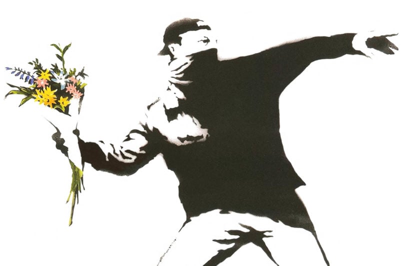 Banksy Flower Thrower Wallpaper Mural Murals Wallpaper
