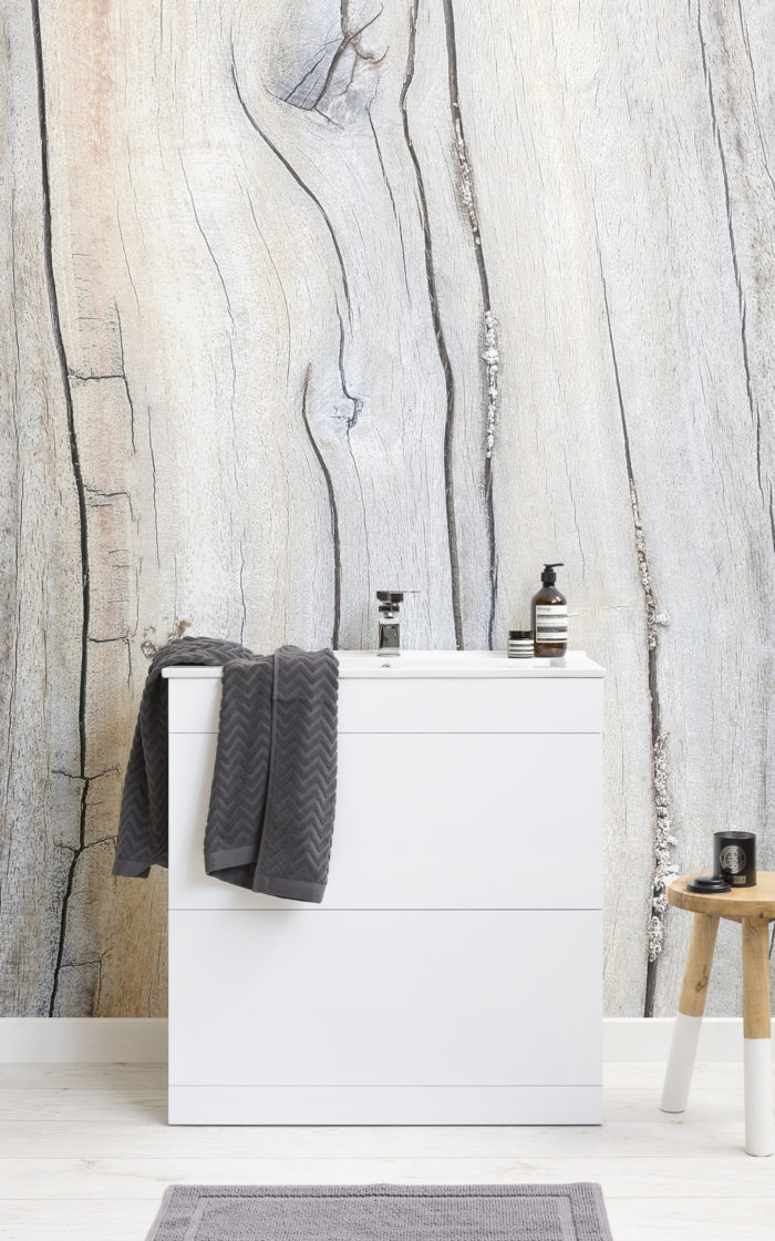 create a simple scandi-style bathroom with modern bathroom wallpaper