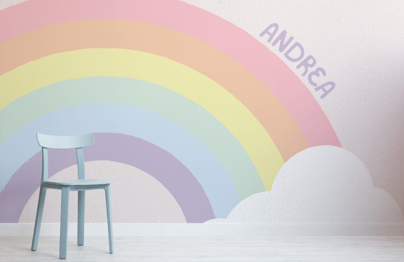 Rainbow and Name Custom Wallpaper Mural