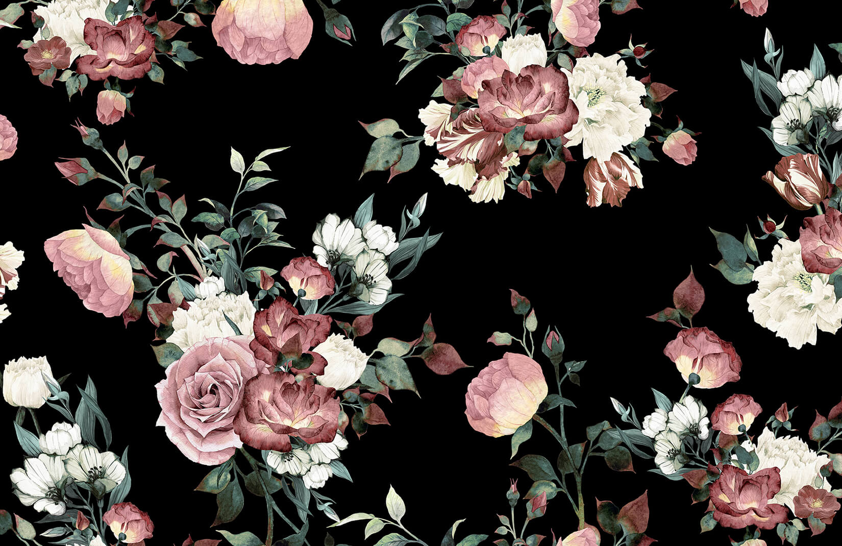 Vintage Pink & Black Floral Wallpaper Mural | MuralsWallpaper